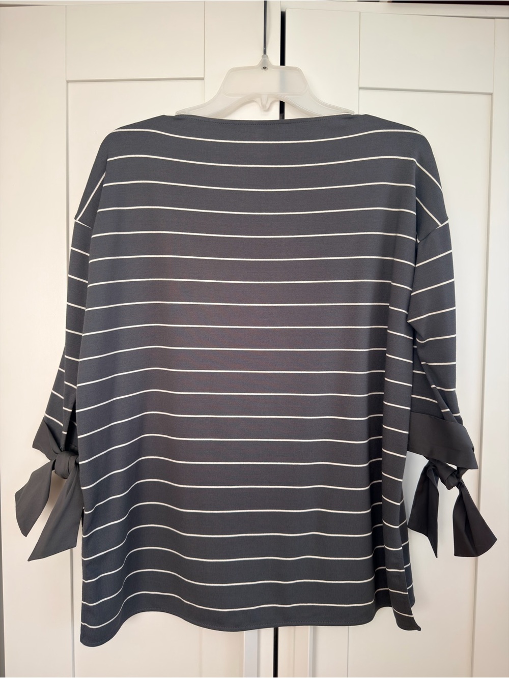 Lafayette 148 New York Striped Tie-Cuff Crewneck Top | Size XS - Picture 4 of 6
